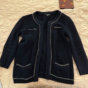 Forever 21 Navy Chain-Trim Open Front Knit Cardigan